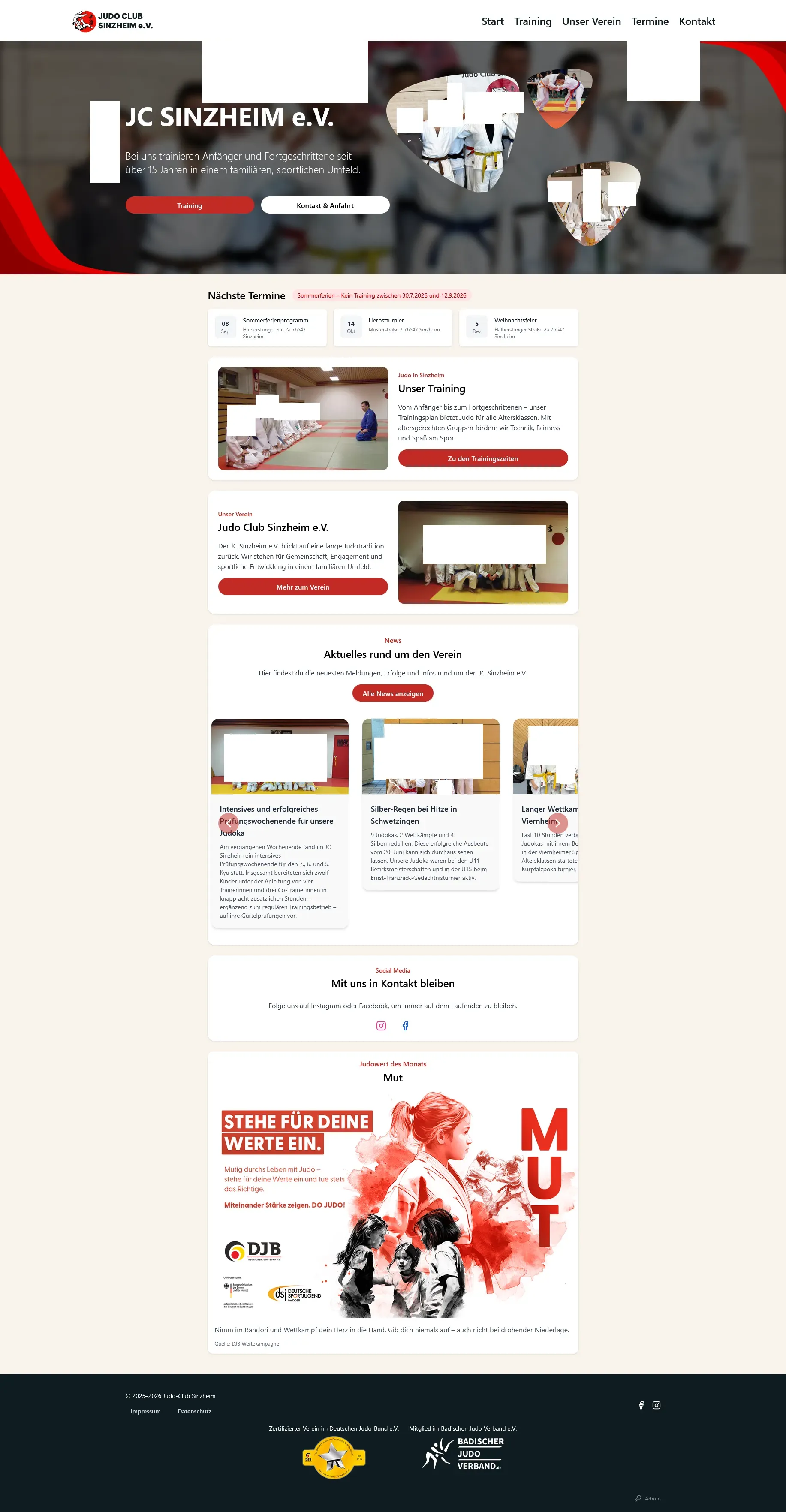 Startseite der neuen Vereinswebsite